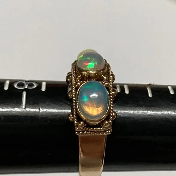 Triple Opal ring Vintage set in solid 14k - Picture 3 of 6